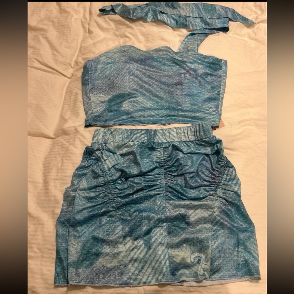 Blue Two-Piece Crop Top & Skirt Set